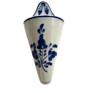 Viana do Castelo Portugal Pottery Wall Pocket Signed Hand Painted Floral Blue